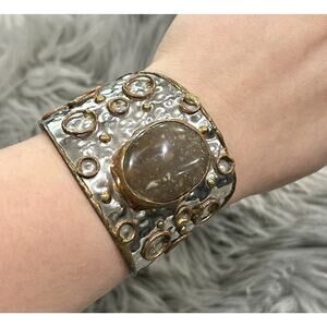 Artisan Boho Statement Cuff Bracelet Featuring Brown‎ Agate Stone
